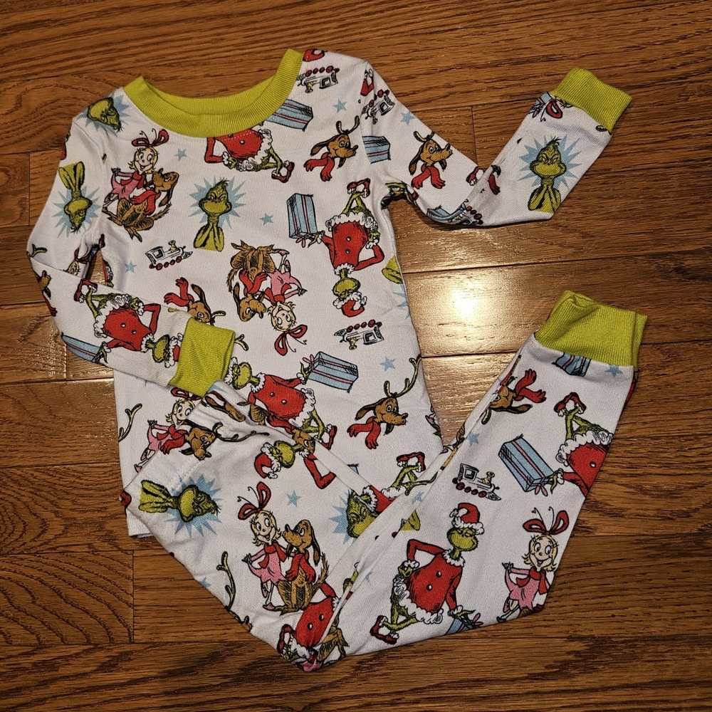 Dr Seuss The Grinch Boy's Girl's Christmas Holiday Print Soft Poly Pajama Set